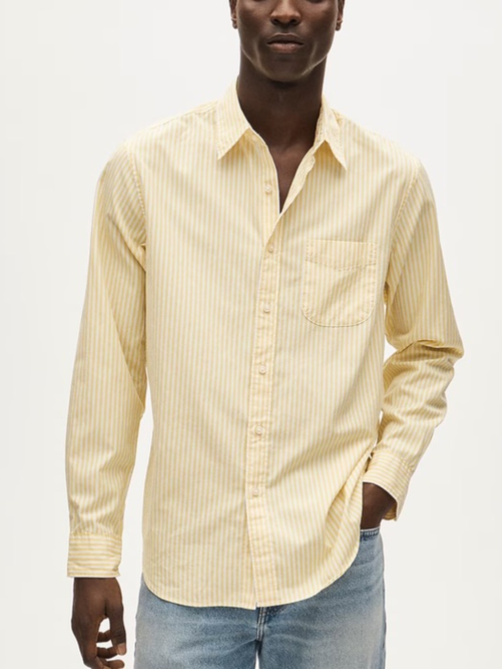 J crew white yellow stripe Poplin shirt with point collar